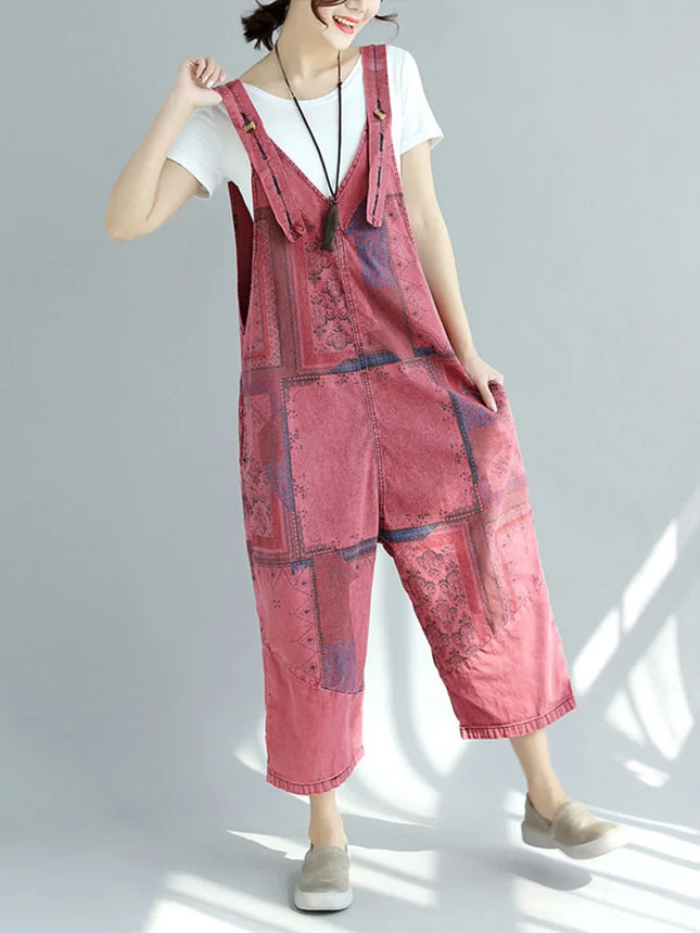 Amax LuluE Patchwork Denim Overalls for Women Vintage Style by zapcart