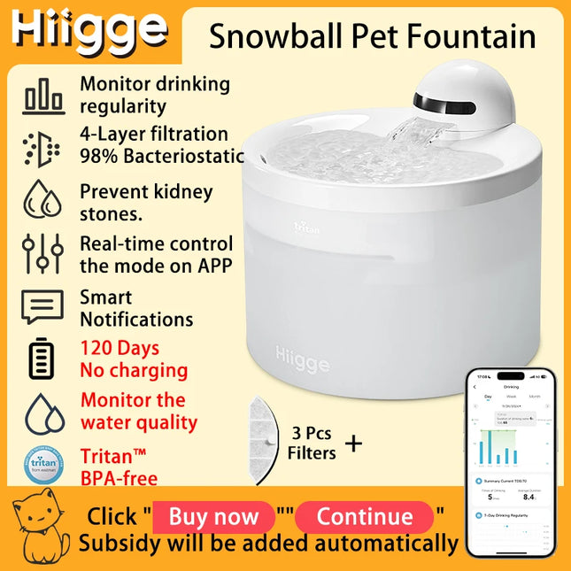 Hiigge Cat Water Fountain Wireless Automatic Pet Analytics by zapcart