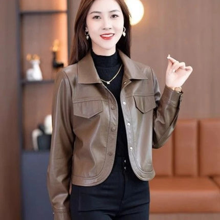 Maillard Short Leather Jacket For Women Spring Autumn Chic by zapcart