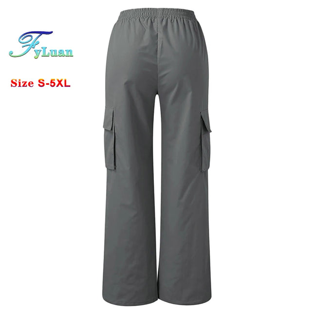 Women's Orange Cargo Trousers High Waist Wide Leg Pockets by zapcart