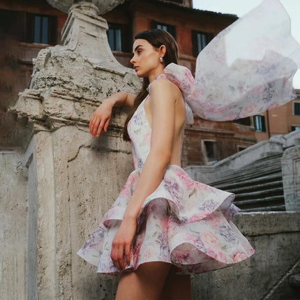 Floral Short Dress for Women Layered Puffy Silhouette Party by zapcart