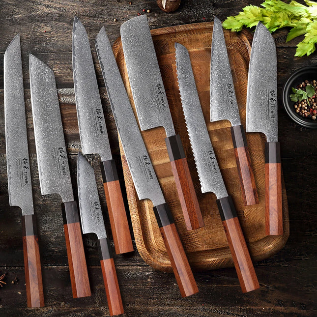 TURWHO Hand Forged Japanese Santoku Knife Damascus Steel Pro