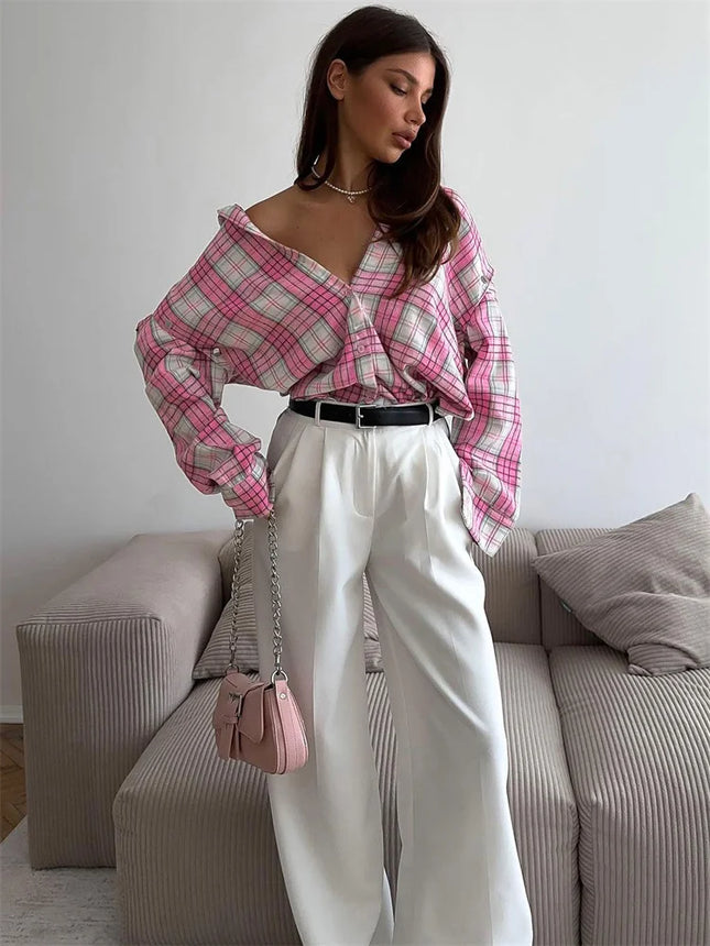 Tossy Patchwork Shirt For Women With Lapel Contrast by zapcart