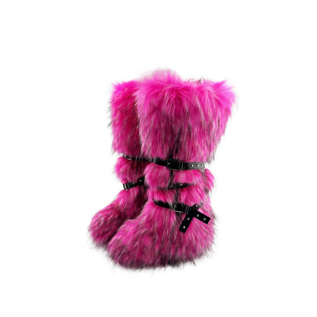 Faux Fur Knee High Boots Height Boost Warm Slip On Women by zapcart