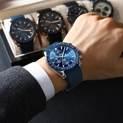 POEDAGAR Men Watch Waterproof Luminous Chronograph Leather