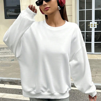 Women White Soft Cotton Stretch Pullover Sweatshirt Casual by zapcart