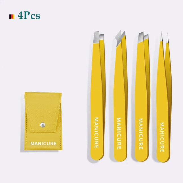 4Pcs Eyebrow Tweezers Set Stainless Steel Slanted For Women by zapcart