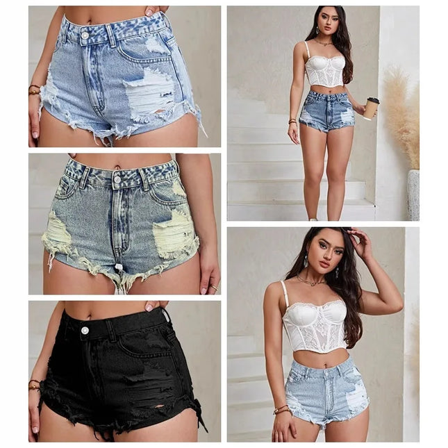 Women's Ripped Stretch Denim Shorts Frayed Raw Hem Everyday by zapcart
