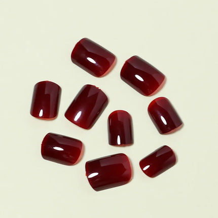 Press On Nails Wine Red Short Square Detachable For Home Use by zapcart