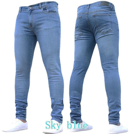 Kalenmos Men Jeans Slim Fit Mid Waist Ankle Length Denim by zapcart