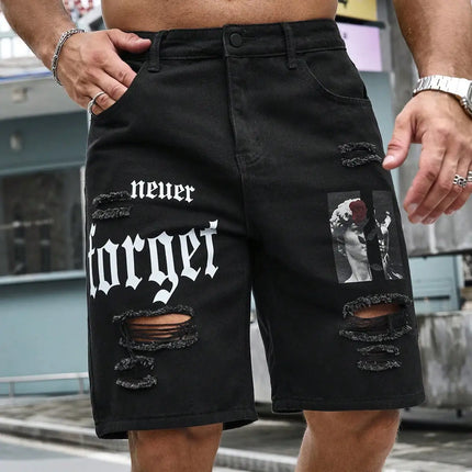 LVCCCI SCN Men Stretch Denim Shorts Baggy Cargo Ripped Knee by zapcart