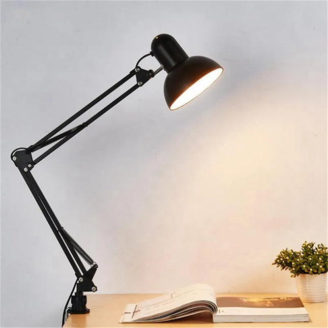 Home EU US Plug Flexible Swing Arm Clamp Mount Lamp Office Studio E27/E26 Bulb Table Black Desk Light AC85-265V Led Bulb Lamps by zapcart