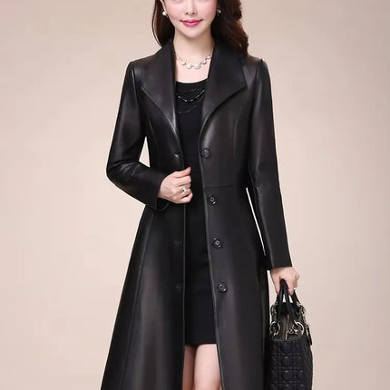 Mauroicardi PU Leather Blazer Women SingleBreasted Elegant by zapcart