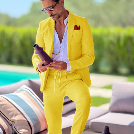 CN Jiangsu Linen Slim Fit Mens Suit Two Piece Wedding Groom by zapcart