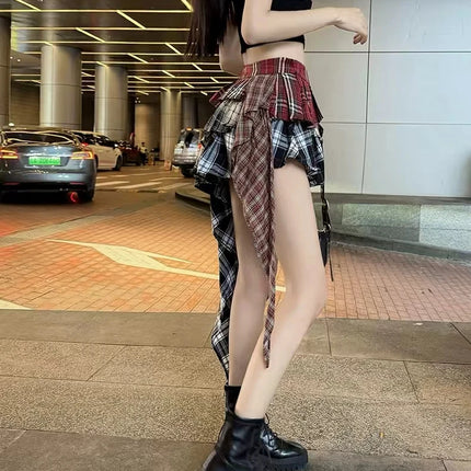 Y2K Plaid Patchwork Tassel Mini Skirt For Women Summer 2024 by zapcart