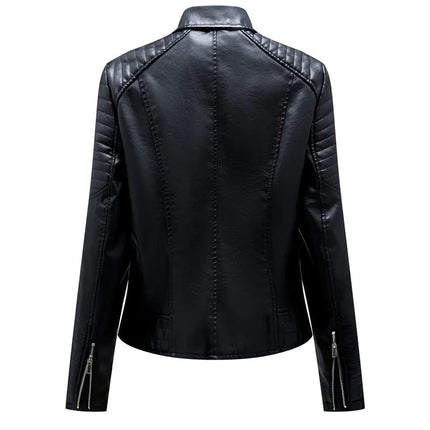 2024 Women Faux Leather Jacket PU Zipper Casual Outerwear by zapcart