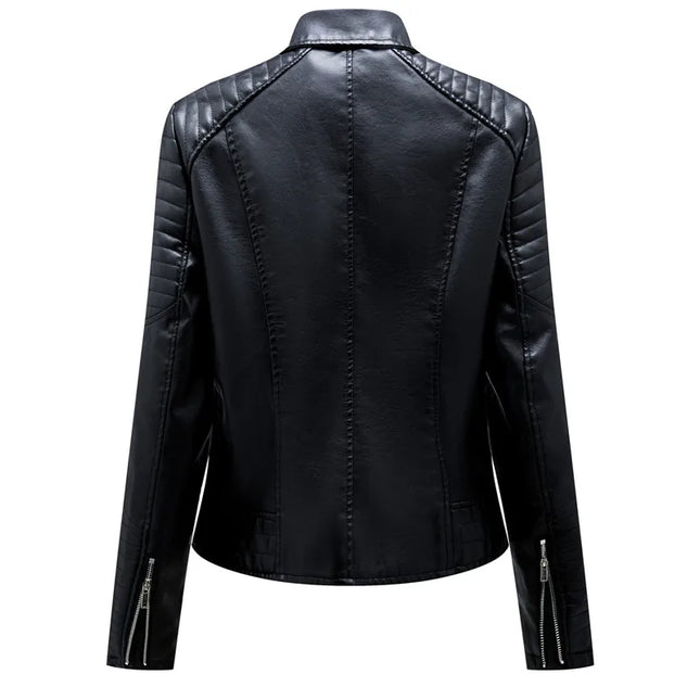 2024 Women Faux Leather Jacket PU Zipper Casual Outerwear by zapcart