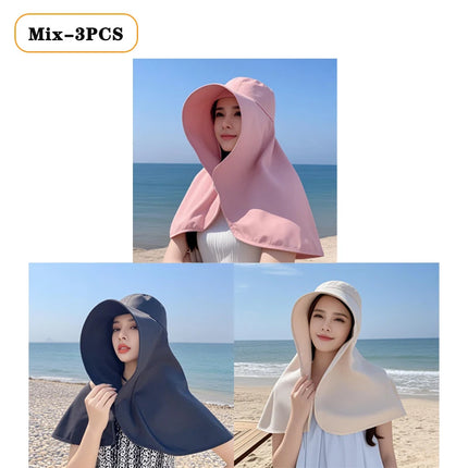 1/2/3PCS Summer Women's Sun Protection Sunshade UV Protection Hat Large Brim Face Covering Hat Face Mask Neck Protection Hat by zapcart