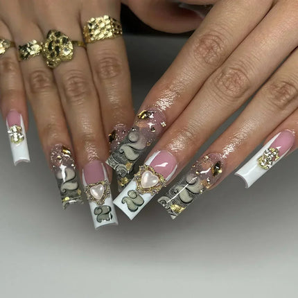 Press On Nails White Butterfly Pearls For Trendsetters 24pcs by zapcart