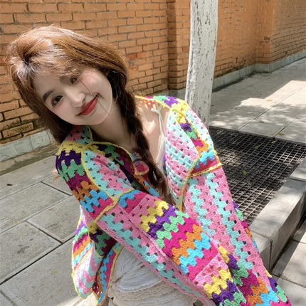 SALIENCY Colorful Crochet Cardigan For Women Breathable by zapcart