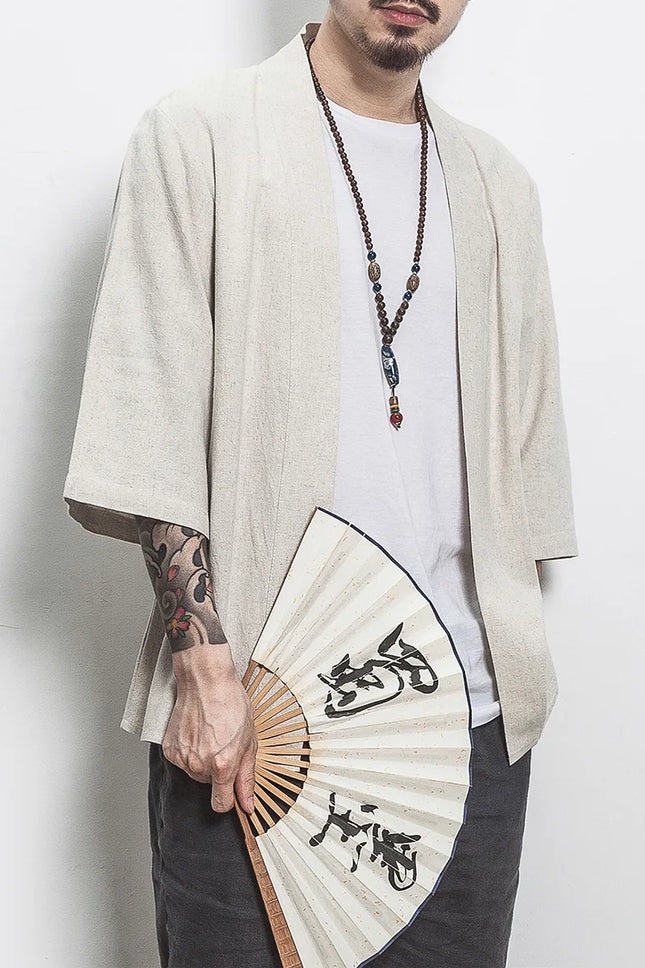 CN Zhejiang Mens Linen Patchwork Cardigan Summer Light by zapcart