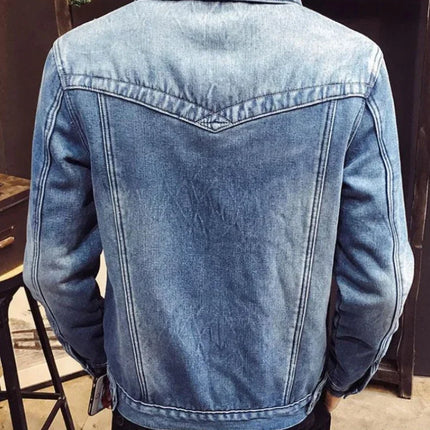 Shangkaka Men's Denim Jacket Warm Padding Winter Outerwear by zapcart