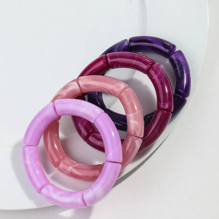 New Bamboo Tube Acrylic Stack Elastic Bracelets set for Women Men Vintage 4pcs Chunky Big Elbow Beaded Cuff Bangle Boho Jewelry by zapcart