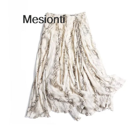 Mesionti Serpentine Print Wide Swing Skirt Women Elegant by zapcart