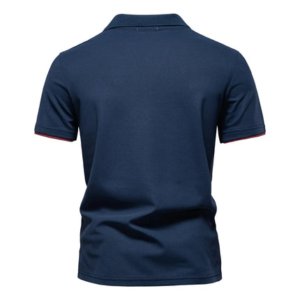 AIOPESON Men Breathable Striped V Neck Slim Polo Shirt by zapcart