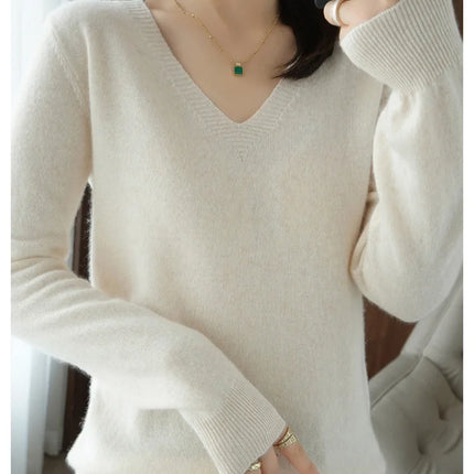 Women V Neck Knit Sweater Slim Fit Soft Knitwear Winter by zapcart