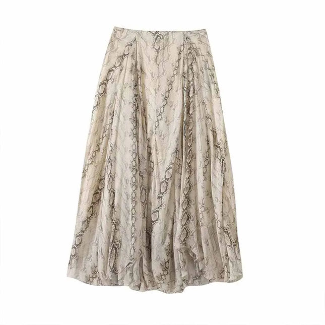 Mesionti Serpentine Print Wide Swing Skirt Women Elegant by zapcart