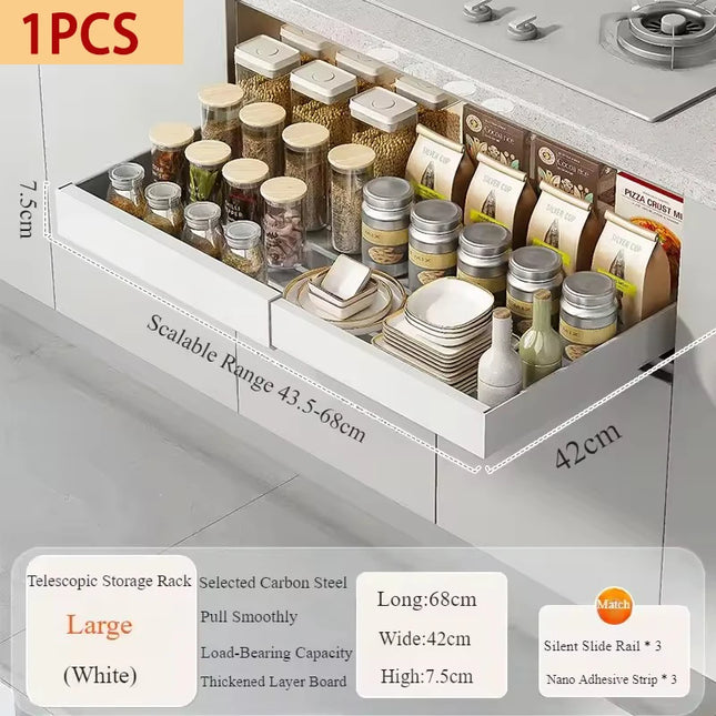 1-2PCS Kitchen Storage Rack Pull Out Cabinet Organizer No Punch Expandable Slide Out Drawers for Kitchen Cabinet,Pantry,Bathroom by zapcart