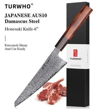 TURWHO Hand Forged Japanese Santoku Knife Damascus Steel Pro