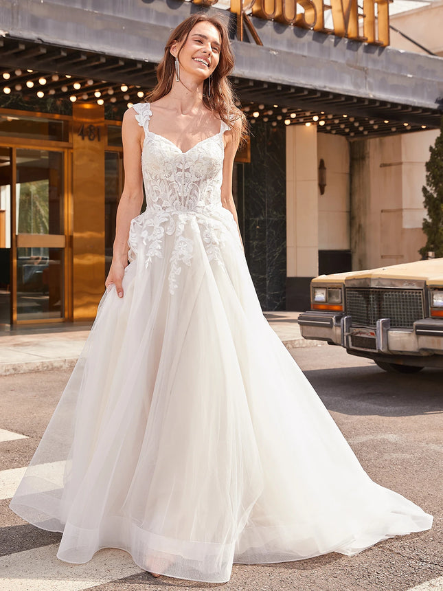 Luxury Lace Wedding Dress Illusion Top Ball Gown Bride by zapcart