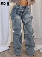 BKQU Women High Waist Detachable Button Wide Leg Jeans by zapcart
