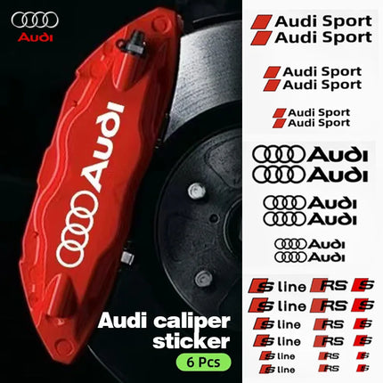 Audi High Temp Brake Caliper Sticker 6Pc Waterproof Decal