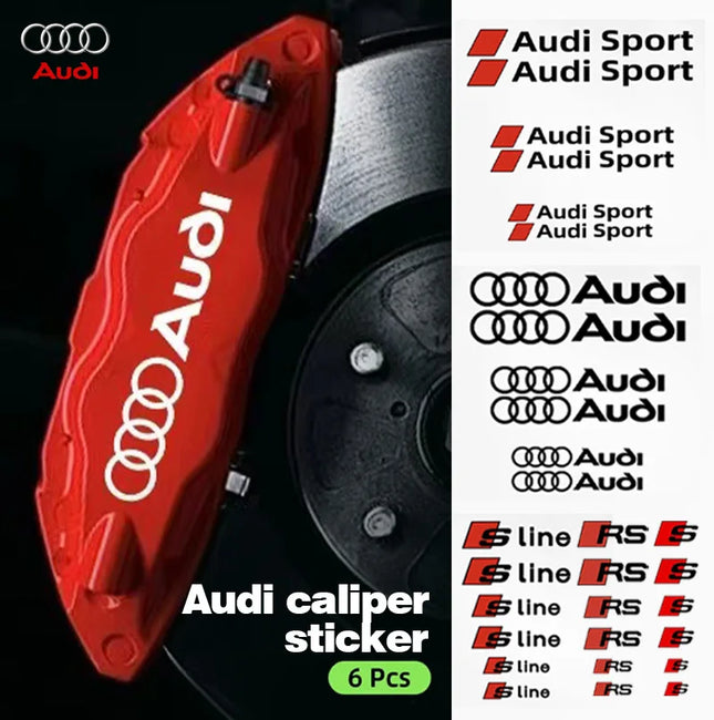 Audi High Temp Brake Caliper Sticker 6Pc Waterproof Decal
