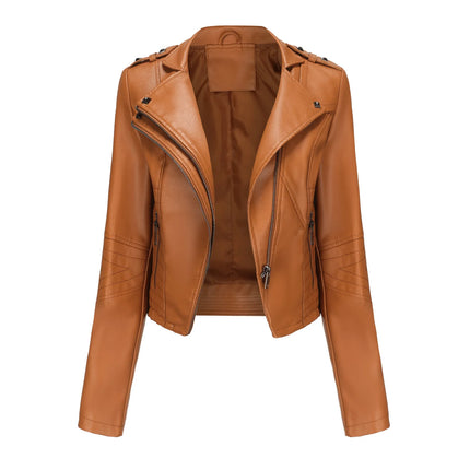 Slim Women Leather Jacket Rivet Detail Sleek Citywear by zapcart