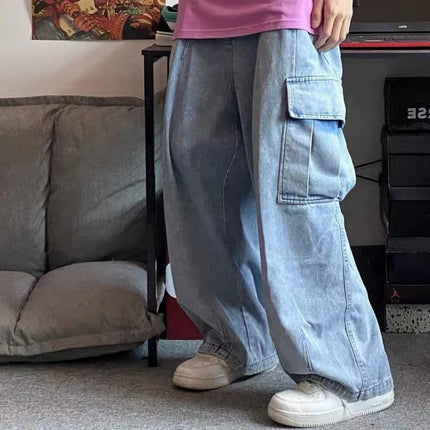 CN Baggy Jeans Men Oversize Cargo Denim Streetwear Hip Hop by zapcart