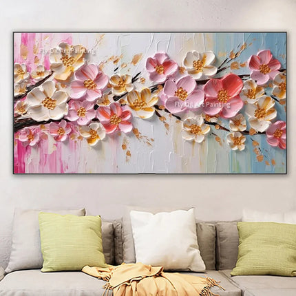 Abstract Golden White Flowers Painting Fujian Living Room by zapcart