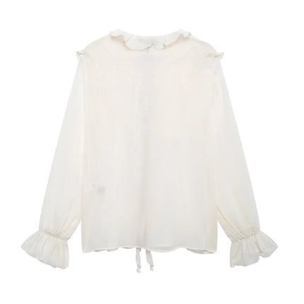 Tangada Women Ruffles Chiffon Shirt Breathable Loose Fit by zapcart