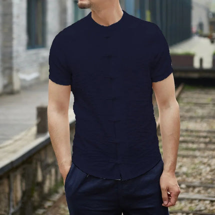 CN Anhui Cross Border Chinese Style Men's Solid Color Shirt by zapcart