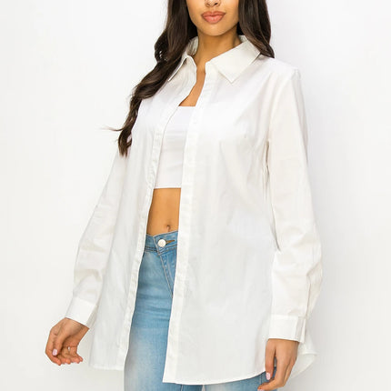 Baicpo White Long Sleeve Cotton Button Down Shirt Women by zapcart