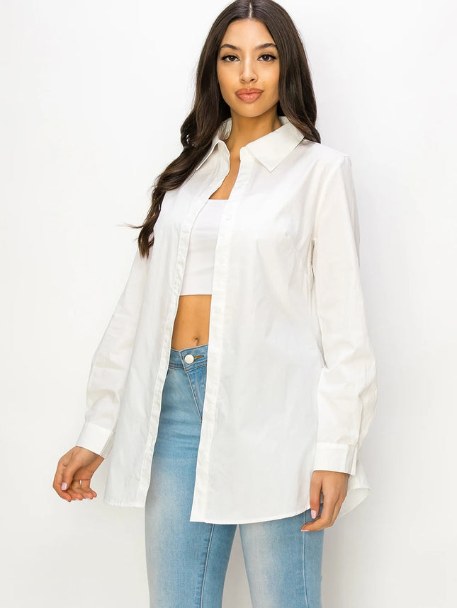 Baicpo White Long Sleeve Cotton Button Down Shirt Women by zapcart