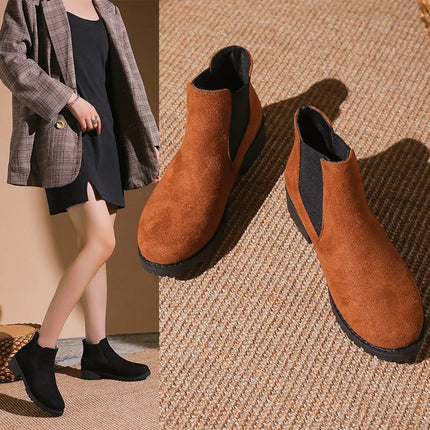 Women Chelsea Boots British Style Chunky Platform COZOKC