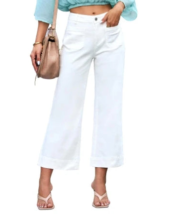 FANANCN Women Cropped Jeans High Waist Wide Leg Comfort by zapcart