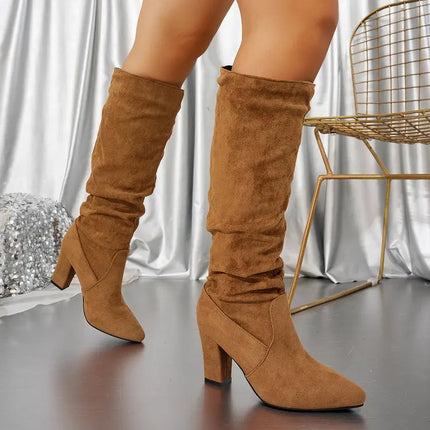 Pointed Toe Pleated Knee High Boots Women Comfort Everyday by zapcart