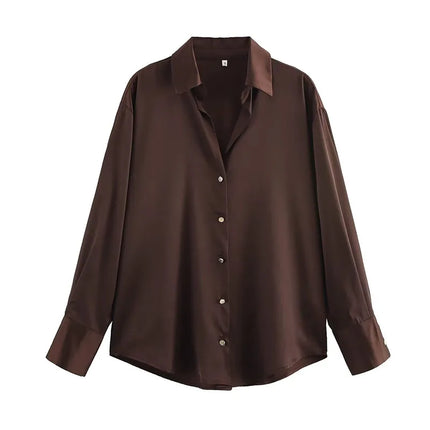 Trafza Womens Casual Solid Turn Down Collar Blouse Chic by zapcart