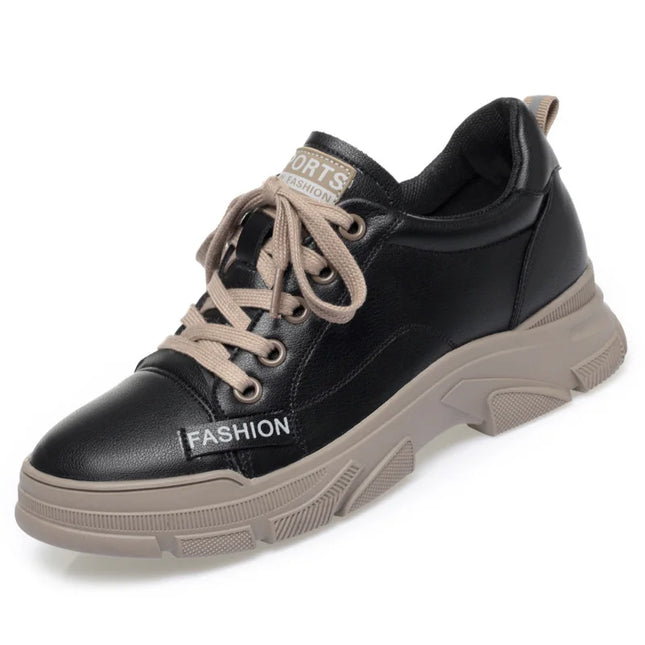 Spring Women Non Slip Soft Leather Sneaker With Thick Sole by zapcart
