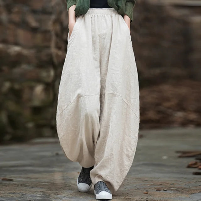 RateWincn Women Cotton Linen Baggy Cargo Pants Elastic Waist by zapcart